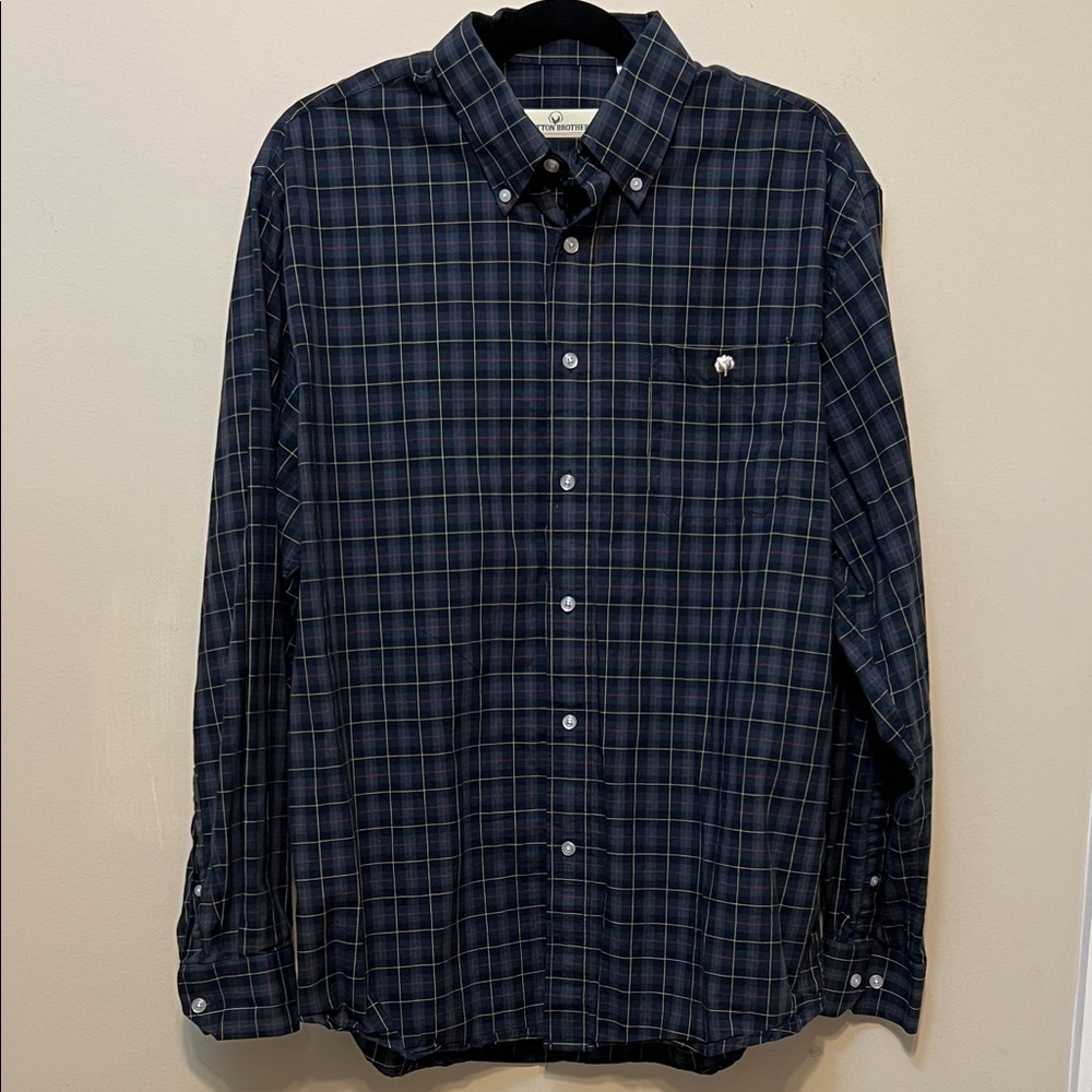Cotton Brothers Men's Navy/green Plaid Button-Down Shirt great for Christmas!